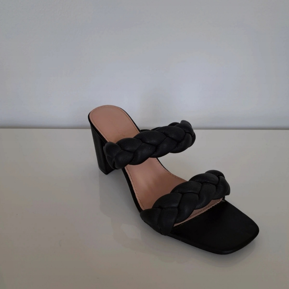 Envy Size 39 Uk 6 Black 'Knot To Miss' Braided Faux Leather Heel Sandals, Mules. - Picture 11 of 14